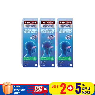 3 X BETADINE Adult Cold Defence Nasal Spray 20ml Helps Stop Colds Early