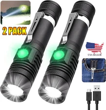 2pcs Chargeable Super Bright LED Tactical Flashlight Zoom Tactical Flashlight US