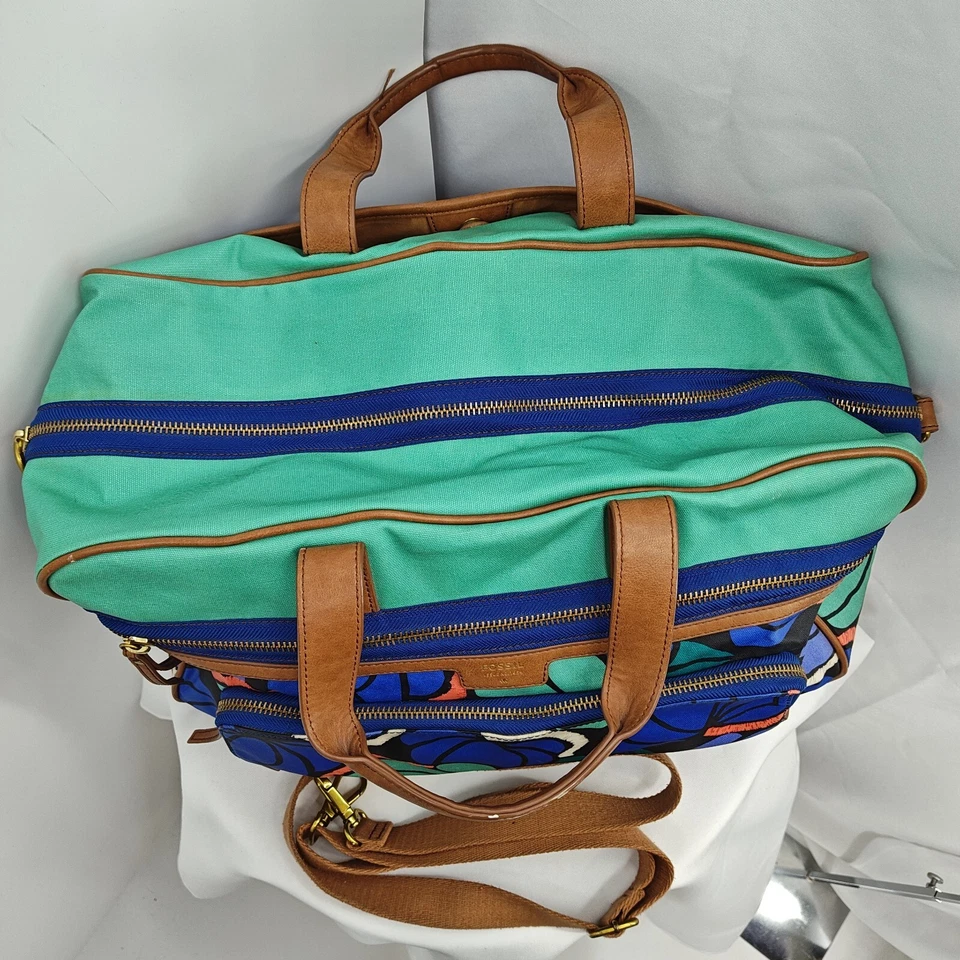 Bolso de Lona Fossil Fin de Semana Larga Vida Vintage Floral Boho Cuero Borde Foto 4 de 4