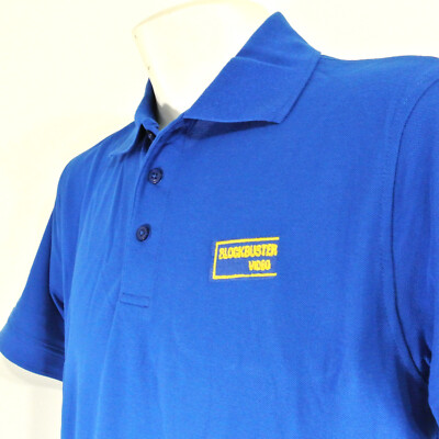 BLOCKBUSTER VIDEO 1990s Employee Uniform Polo Shirt Blue Size L Large NEW