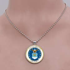 Mens US AIR FORCE Badge Pendant Stainless Steel Ball Chain Necklace Gift