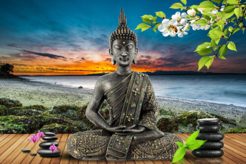 Buda Zen Meditar Paisaje Marino Pintura Lona Impresión Pared Arte Moderno Hogar Decoración - Imagen 1 de 6