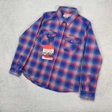 Dixxon Shirt Womens Medium Blue Plaid Button Up The Goat Presidents Flannel NEW