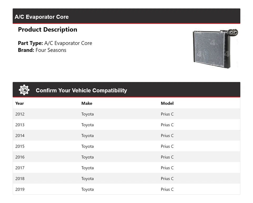 Для 2012-2019 Toyota Prius C A/C испаритель сердечник 4 сезона 2013 2014 2015 2016 - Изображение 2 из 4