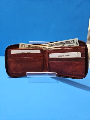 Zip around Leather Wallet Marshal Burgund billfold wallet 8 card spaces 2 Bifold