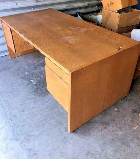 Vintage Modern Contemporary MCM Kimball Office Oak Chrome 6ft