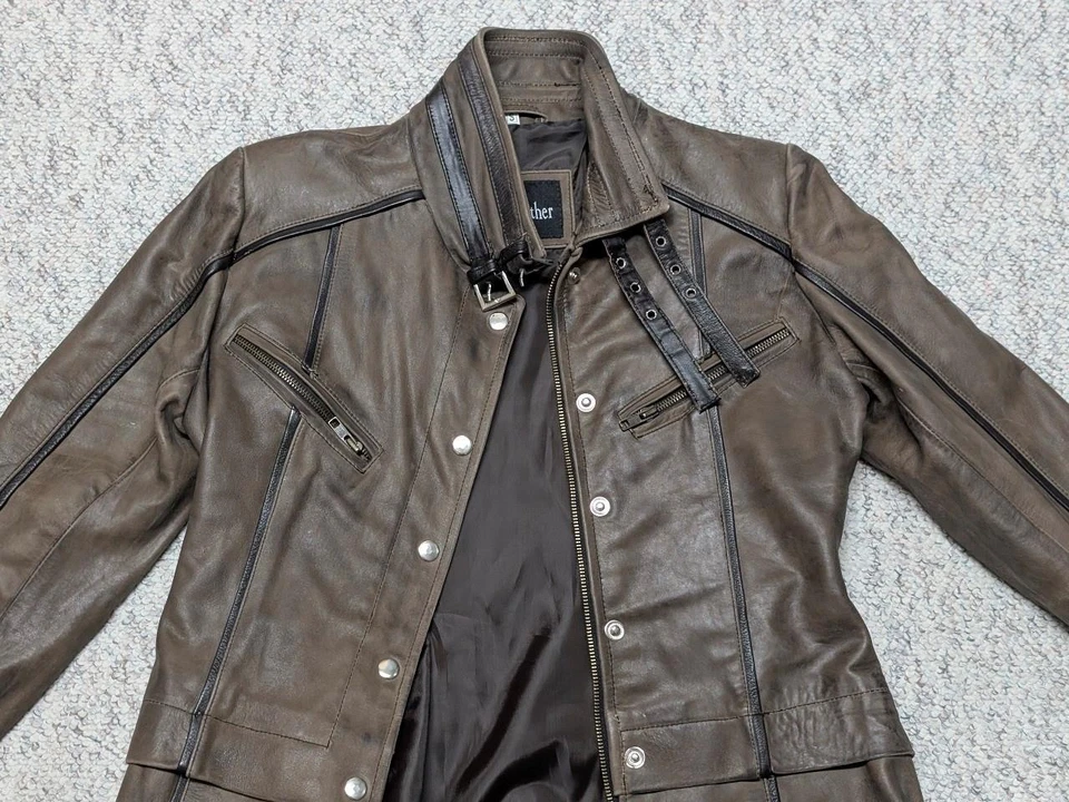 Chaqueta de cuero vintage años 90 STEAMPUNK mad max S marrón falda FLIGHT Y2K pátina Foto 4 de 4