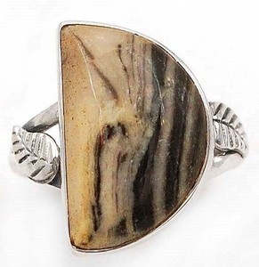 Leaf Natural Fossil Jaspar 925 Solid Sterling Silver Ring Sz 7.5, 