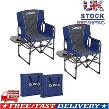 2PCS Folding Directors Chair Portable Camping Chair w/Side Table & Bag, Blue