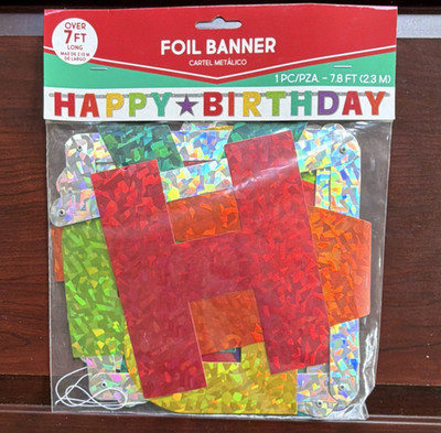 Amscan Happy Birthday Foil Banner 7.8 ft Multicolor Metallic Holographic