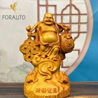 12cm Cliff Cypress Wood Handcarved Yuanbao Maitreya Buddha Statue Decoration