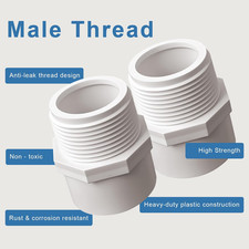 1 Inch Male Thread PVC Fittings White 2-Way PVC Pipe Coupling Adapter Connect...