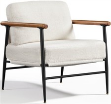 Modern Armchair, Boucle Living Room Accent Chair with Pillow and Cushion, Ivory