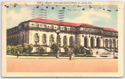 Vintage St. Louis Public Library 14th & Olive Streets Postcard 1946