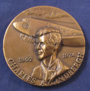 Vintage Bronze  Charles Lindbergh TWA Route Pioneer Medallion