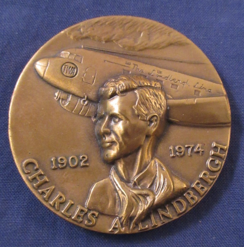 Vintage Bronze  Charles Lindbergh TWA Route Pioneer Medallion