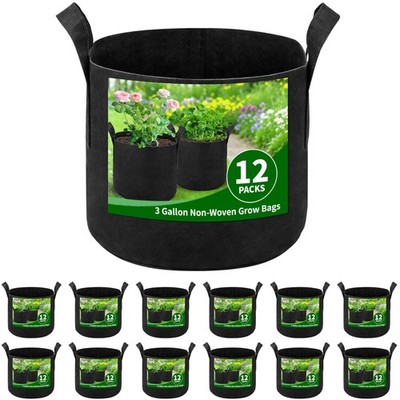 12 Pack 3 Gallon Heavy Duty Grow Bags for Vegetables, Herbs, and Flowers