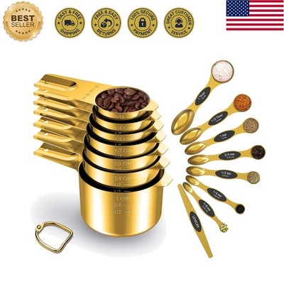 Elegant Gold Measuring Cups & Spoons Set of 15 -  Stainless Steel