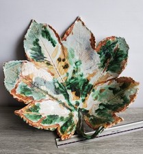 Studio Pottery Glazed Leaf Shaped Large 34cm Bowl Charger Signed JS 2005