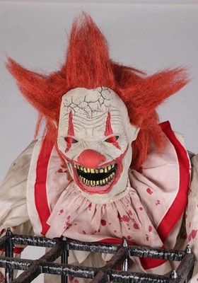 7 FT ANIMATED CAGEY THE CLOWN W CAGED CLOWN HALLOWEEN ANIMATRONIC PROP