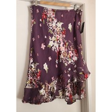 UNIFORM John Paul Richard Floral Silk Blend Skirt Size L Purple Ruffle Hem NWT