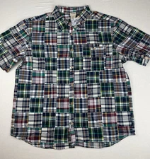 Scandia Woods Mens XL Patchwork Quilt Check Plaid Button Short Sleeve Shirt NEW