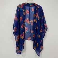 Chic Floral Navy Blue Sheer Kimono Cardigan Lightweight Boho