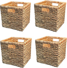 Heavy Duty Wicker Storage Cubes Set of 4 - Collapsible Hyacinth Baskets