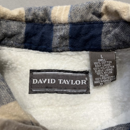 David Taylor Shirt Mens Large Blue Tan Sherpa Lined Shacket Lumberjack Warm Top - Picture 5 of 10