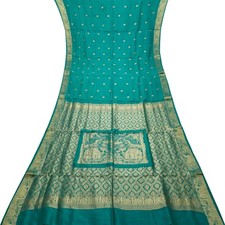 Vintage Teal Sarees 100 Pure Silk Zari Handwoven Festive Sari 5YD Craft Fabric