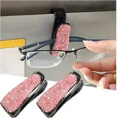 2 PCS Car Sun Visor Glasses Holder with Rhinestone Bling and Ticke Color: Pink