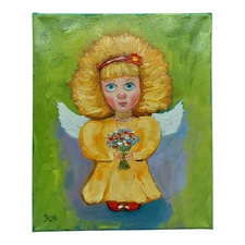 Sweet Angel 7 Original Oil Painting Naive Painting on Canvas Wall Art Handmade