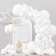 18 12 10 5 Inch, 130pcs White Party Balloons Garland Arch Kit