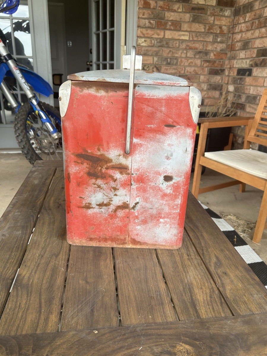 Coca-Cola Metal Cooler Red Silver with Tray Vintage | eBay