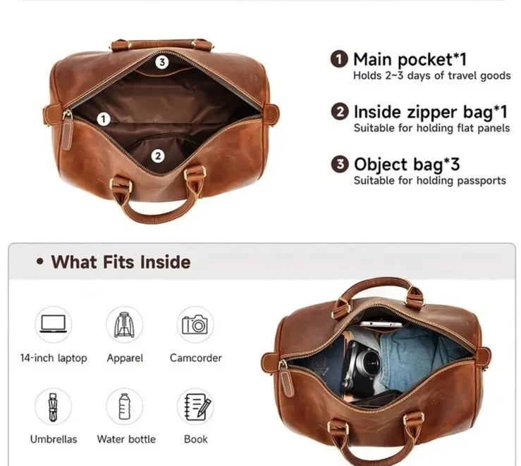 Vintage Weekender aus Crazy Horse Leder Braun – Echt Rindsleder Tasche - Bild 3 von 4