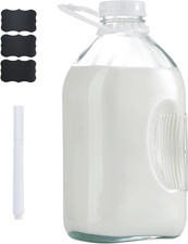 Botella de jarras de leche de vidrio - Contenedor de agua de 64 oz con tapa hermética con tornillo, medio galón