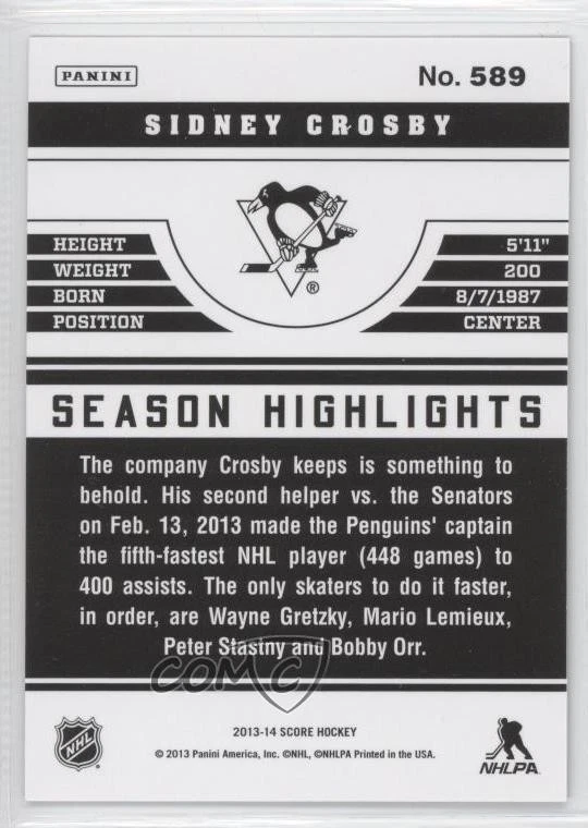 2013-14 Score Season Highlights Black Sidney Crosby #589 - Image 2 of 2