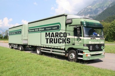 LKW Foto Mercedes-Benz Actros Deichsel Anhänger Schweiz hell grün Borner #j8jm