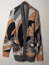 Free People Oversized Knit Cardigan Sweater Abstract Floral Boho Shawl Collar