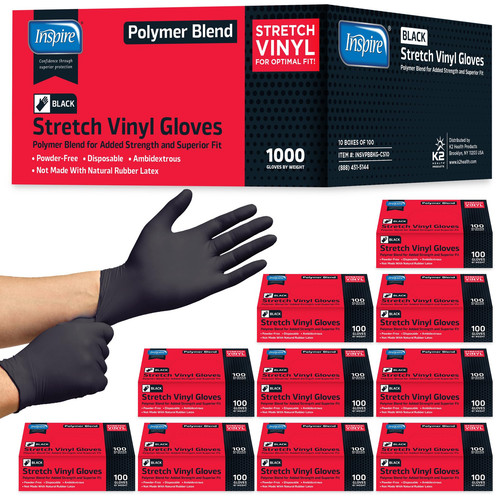 Vinyl - Nitrile Gloves Disposable Latex Free Multipurpose Black Disposable Gl...