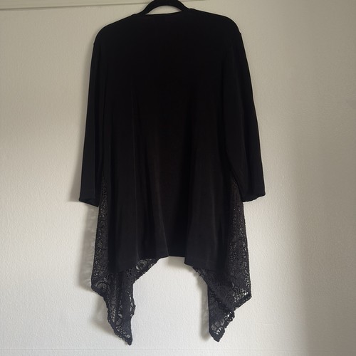 Cardigan Chico’s Traveler’s Slinky Knit nero aperto davanti pizzo ricamato taglia L - Foto 6 di 10