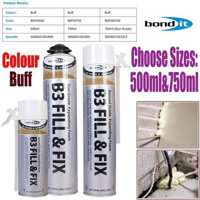 BondIt B3 Fill Fix expandierender PU-Polyurethanschaum Pistolenqualität Lückenfüller 500/750ml