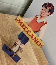 MECCANO TOYS 60’s RETAIL SHOP DISPLAY SALE CARD BOY SIGN FRAME ENGLAND HORNBY