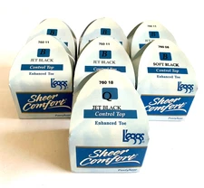 Lot of 6 L'eggs Sheer Comfort Control Top Pantyhose Soft & Jet Black Size B & Q