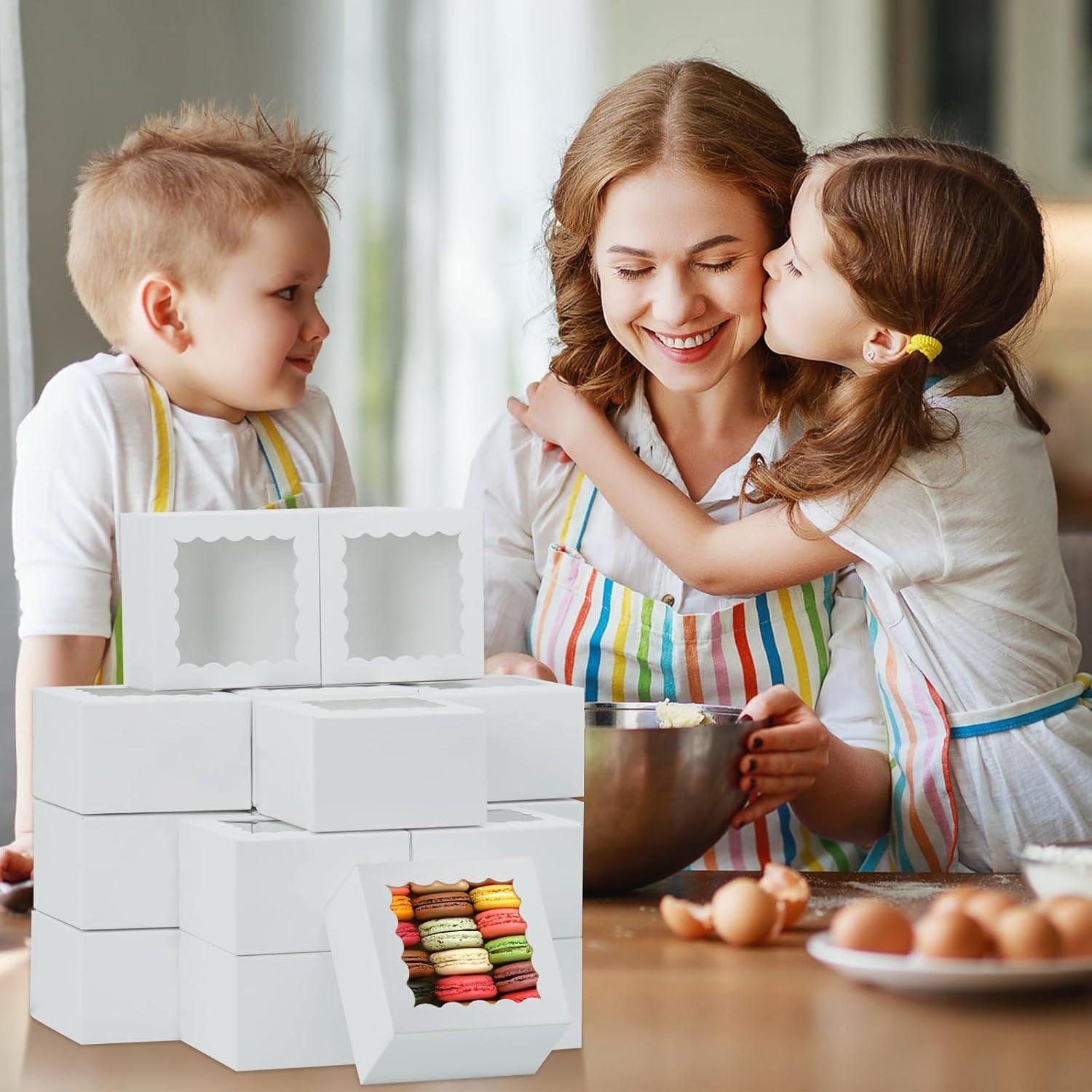 50Pcs Cookie Boxes 4X4X2.5 Inch Bakery Boxes with Window Treat Box Dessert Box f