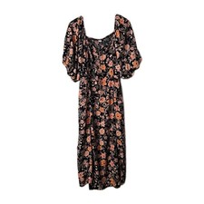 Old Navy Midi Dress Short Puffy Sleeves Size XL Navy Florial