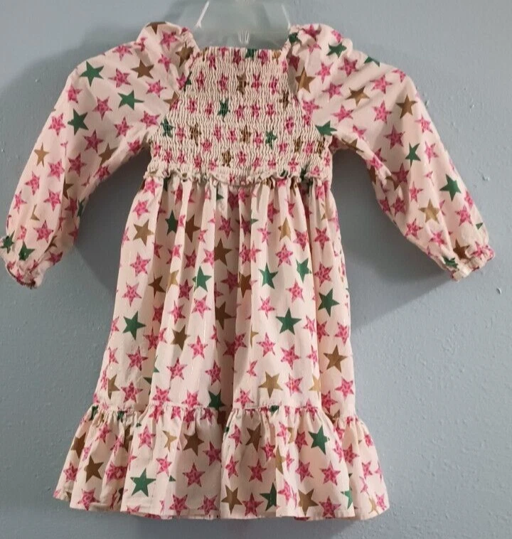 Vestido ajustado mangas largas con mangas abullonadas Sparly Stars talla 5 de corte redondo para niñas Foto 3 de 4