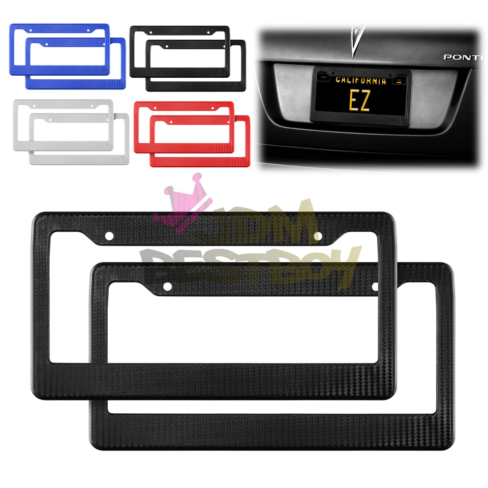 Marcos de matrícula de plástico azul estilo fibra de carbono soporte delantero y trasero 2 piezas Foto 4 de 4