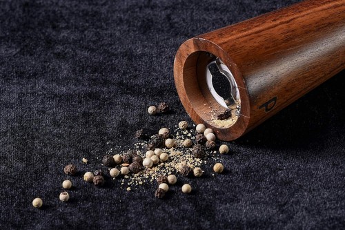 Salt and Pepper Grinder Set Acacia Wood Adjustable Pepper Mill Wooden Stand - Picture 4 of 7