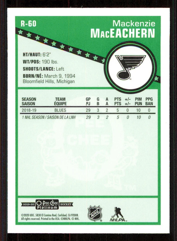 2019-20 O-Pee-Chee Platinum Retro #R60 Mackenzie MacEachern - Image 2 of 2